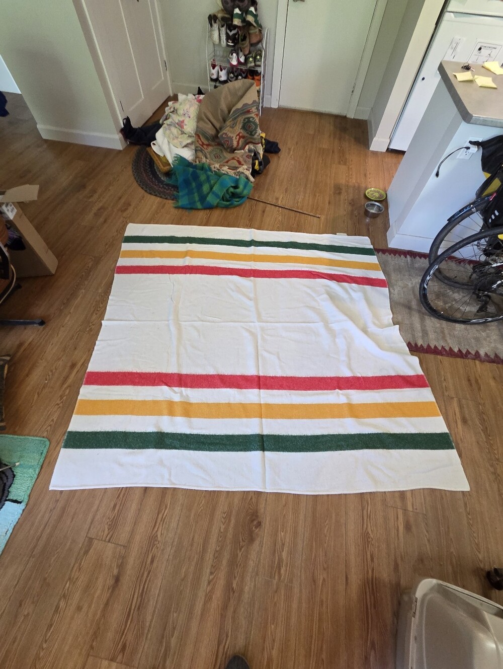 Vintage Hudson Bay Style Blanket Multi Stripe Beaver Brand Camp Throw 76x72
